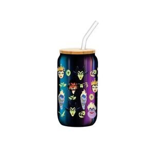NEW Disney Villains Electroplate 16oz Glass Tumbler Bamboo Lid & Straw